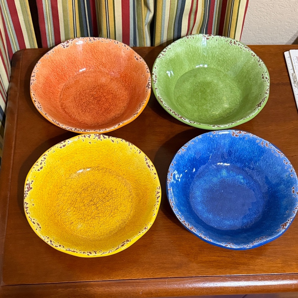Pier 1 Imports Carmelo Melamine 7” Cereal Bowls Crackle Mixes Colors